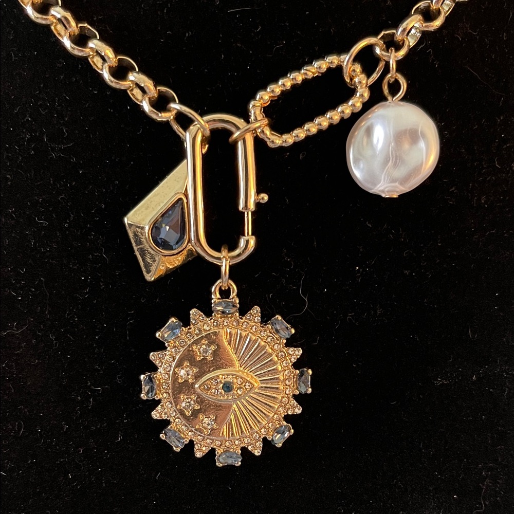 NWT Gemma Layne Gold Pendant Necklace with Charms- Pearl and evil eye - Picture 2 of 4